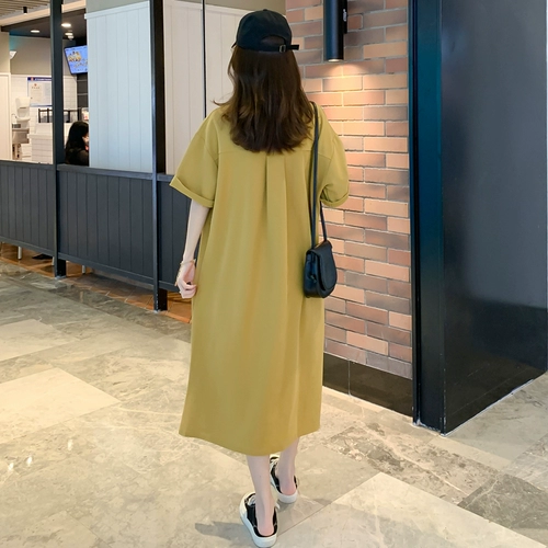 Летняя одежда для матери и ребенка для беременных, футболка, длинная юбка, платье, воротник поло, короткий рукав, яркий броский стиль, большой размер