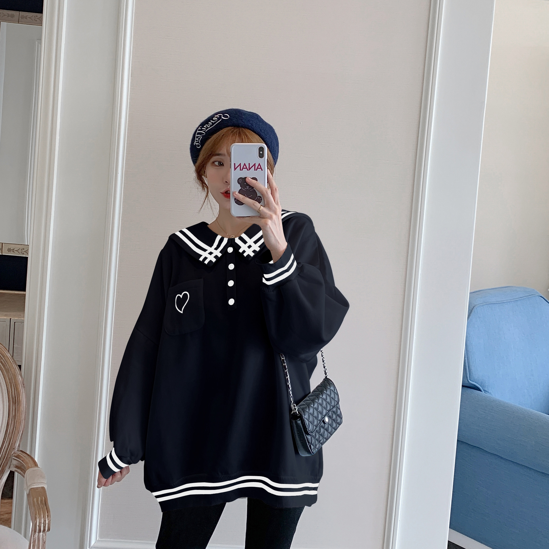 Angel Mummy~Maternity Spring Clothes Fashion Sweet and Age-Reducing Doll Collar Loose Sweater Spring Maternity Tops Trendy