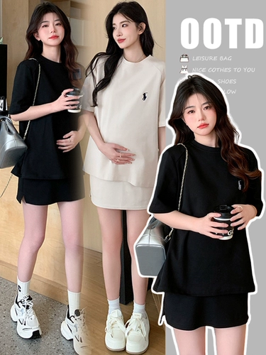 Летний трикотажный спортивный костюм для матери и ребенка для беременных, трикотажная мини-юбка, комплект