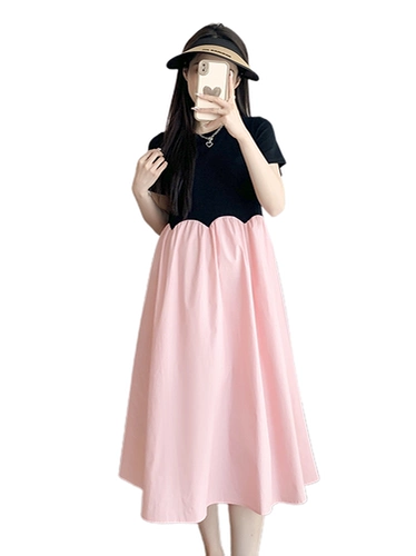 Модная летняя одежда для матери и ребенка для беременных, комплект, летняя длинная юбка, платье, короткий рукав, оверсайз, большой размер