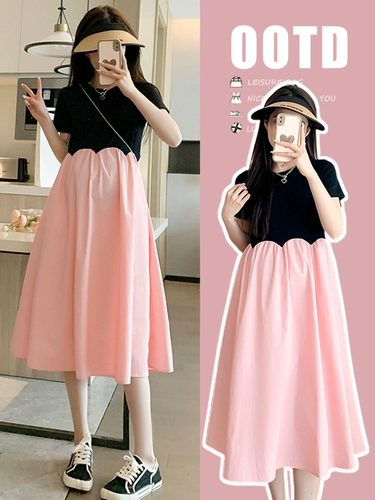 Модная летняя одежда для матери и ребенка для беременных, комплект, летняя длинная юбка, платье, короткий рукав, оверсайз, большой размер