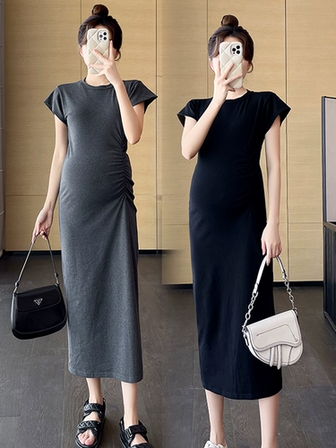 Платье для матери и ребенка для беременных, модная летняя одежда, эластичный приталенный корсет, футболка, длинная юбка