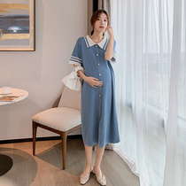 Angel Mommy ~ Pregnant Woman Dress Summer Dress 2022 Summer Gestation Gestation Loose Long Knitted Long Skirt Big Code One-piece Dress Woman