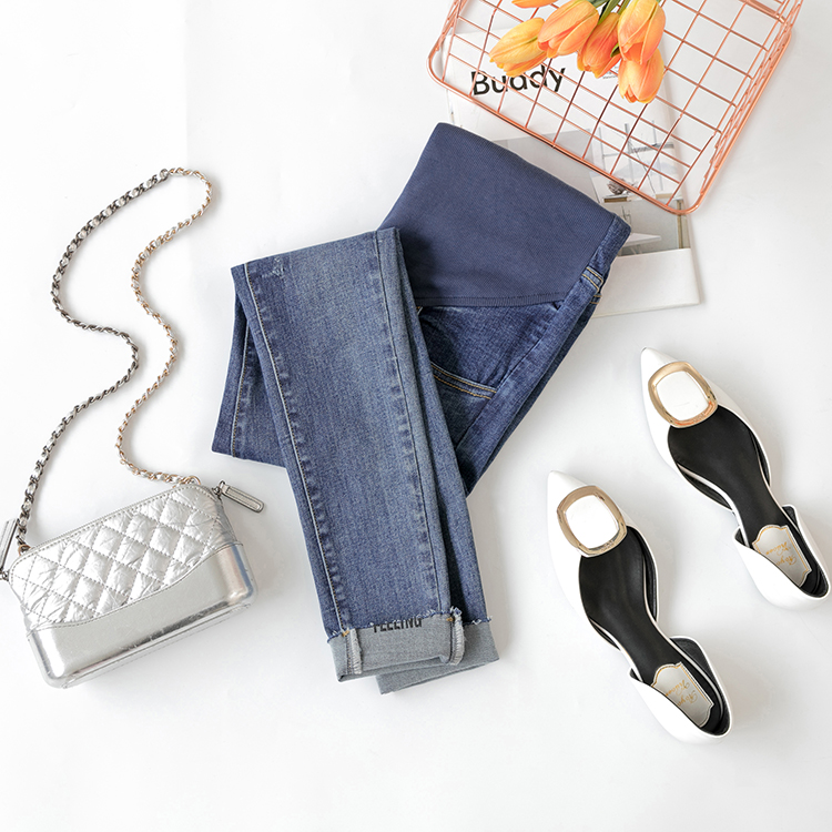 Angel Mummy~ Maternity wear autumn and winter new bottoming slimming slimming belly pregnant women denim pants all-match