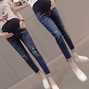 Áo bà bầu mới 2018 quần jeans xuân hè dành cho bà bầu mẹ bầu nâng bụng quần 9 quần dài quần dài mặc