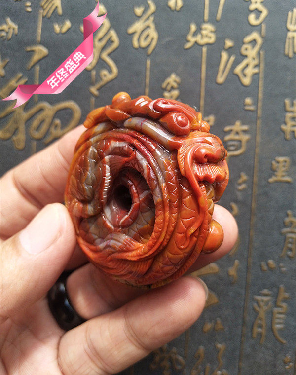 宣化上古戰國紅瑪瑙手工雕刻龍扣吊墜三號吊墜一圖一物