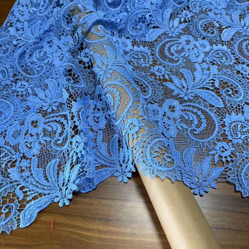 New High-End, High-Quality, Heavy-Duty Blue Water-Soluble Lace Fabric with Three-Dimensional Hollow Black Haute Couture Lace Fabric