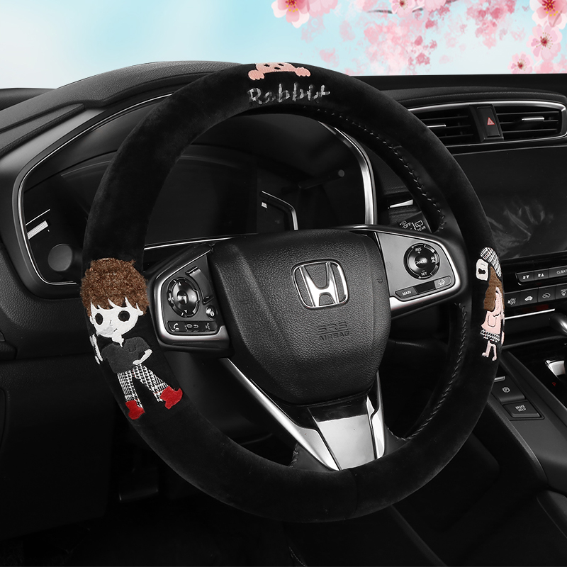 Cartoon short plush car steering wheel cover winter car handlebar set universal men and women couple anti-slip sweat-absorbing wear-resistant