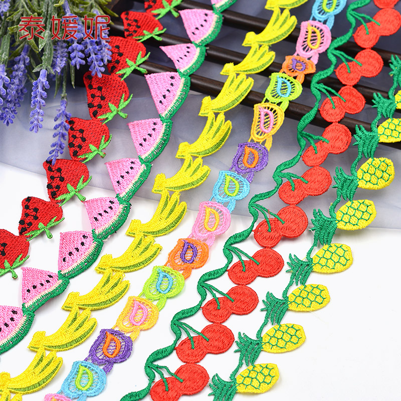 Fruit flower side accessories clothes hat decoration lace fabric handmade diy water soluble colored cute lace material
