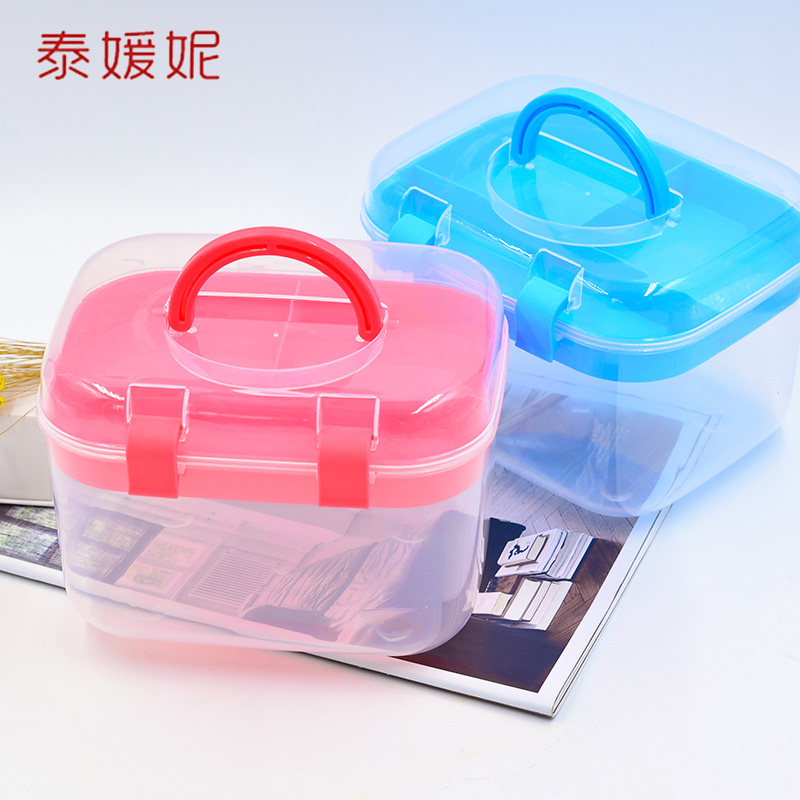 Color household large needlework tool parts storage box Portable plastic transparent double layer empty finishing box