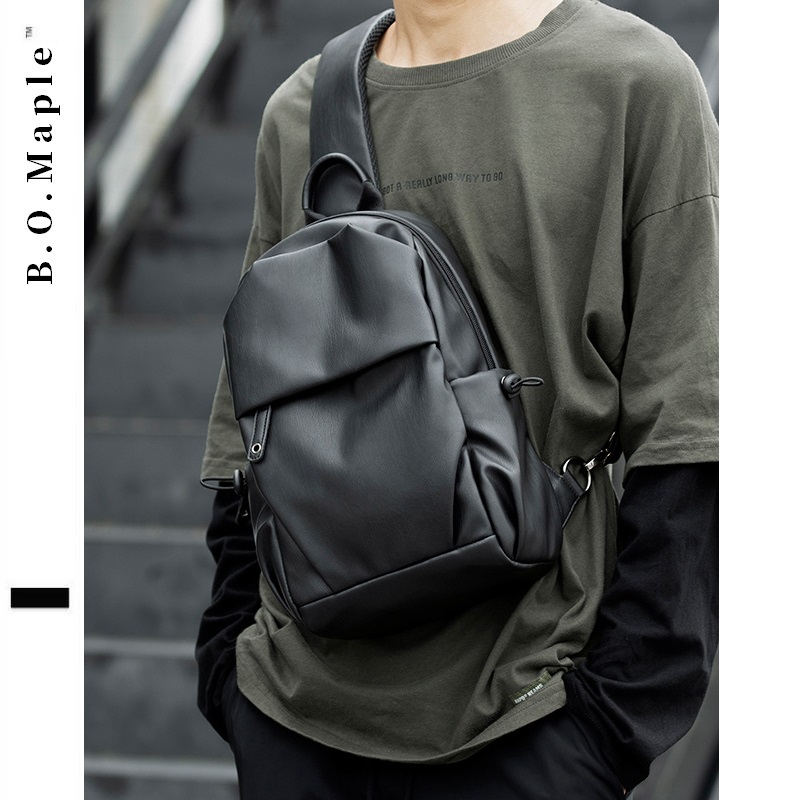 BOMaple Men's Chest Bag Waterproof Ipad Flat flat Shoulder Bag Large Capacity Full Cortical Tide Card Single Shoulder Diagonal Satchel