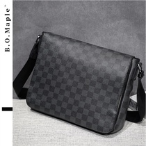 BOMaple mens plaid monocotta bag fashion leather cross-body bag flap ipad cross-body backpack