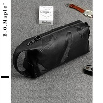 BOMaple Feather Handbag Mens Fashion Genuine Leather Soft Leather Large Capacity Business Casual Long ZIP HAND GRAB BAG