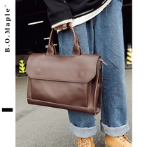 BOMaple vintage mens briefcase crazy horse skin tote bag Cambridge bag one shoulder cross-body messenger computer bag