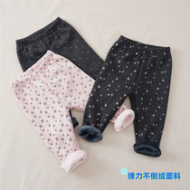 Autumn and winter girls baby baby plus velvet leggings warm trousers childrens clothing do not fall velvet pants 80-120 yards