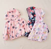 Spring and autumn European and American childrens baby with hat double cotton lined zipper trench coat jacket jacket