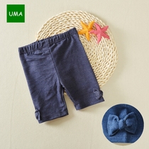 Export the original single tail girl baby super elastic soft jean butterfly bow 5 min pants