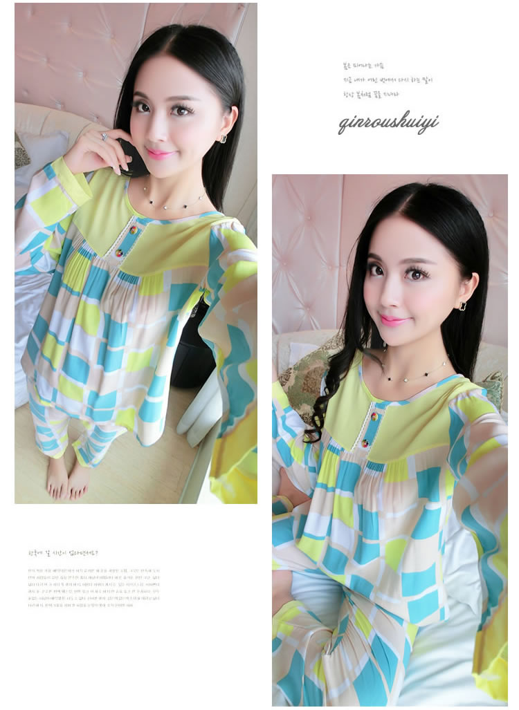 Đồ ngủ cotton dày cho nữ mùa xuân và mùa thu mỏng phần dài tay áo cổ chữ V cỡ lớn đồ pijama