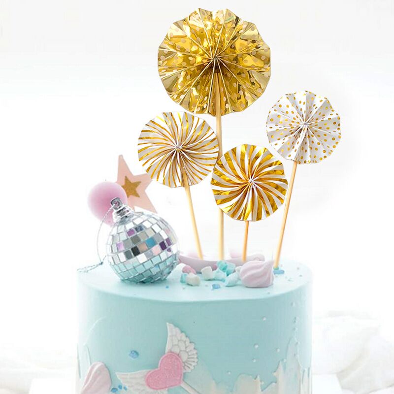 Baking Cake Decoration Plug-in Ins Wind Folding Fan Flowers Sunflower Creative Paper Fan Cake Inserts Birthday Cards