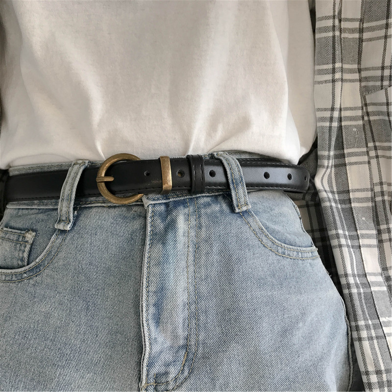 Vintage Leather Belt for Women, Unique Black Design, Stylish Belt for Women's Jeans, Thin Decorative Belt for Men, Trendy Versatile Women's Style