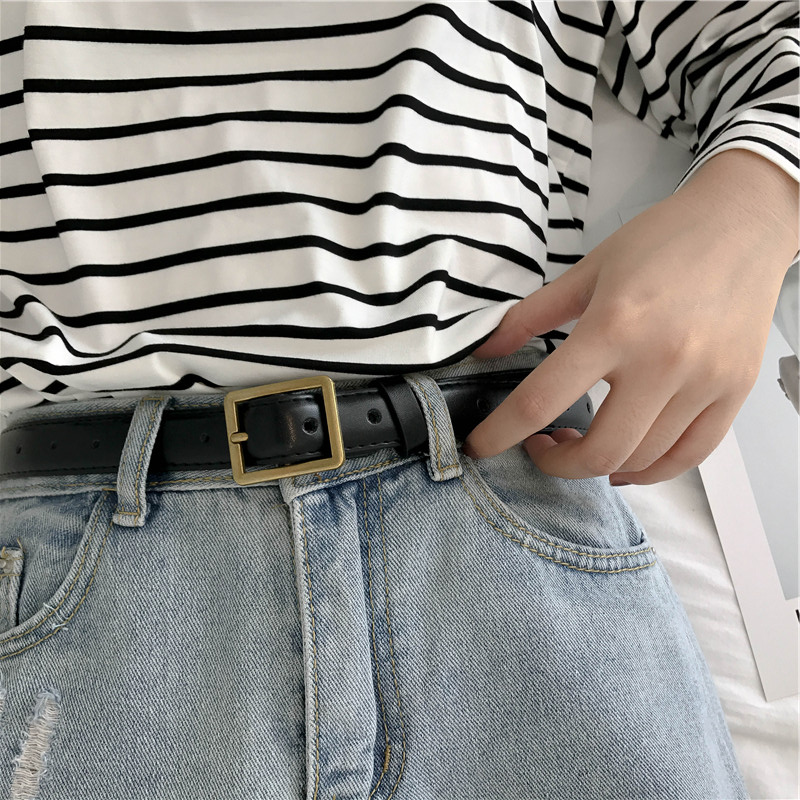 chic belt female brief about 100 lapped Korean trend retro rectangular needle buckle belt soft student jeans with fine