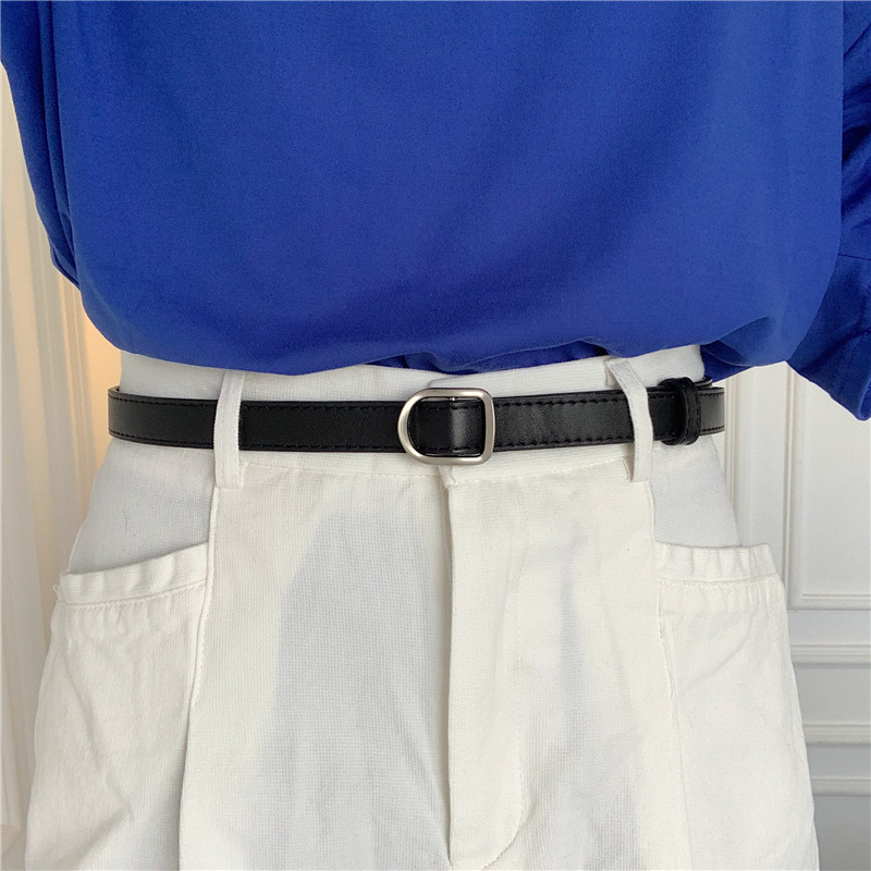 South Korea CHIC Korean version of the black small belt without holes female narrow ins style students simple all-match belt fine without punching