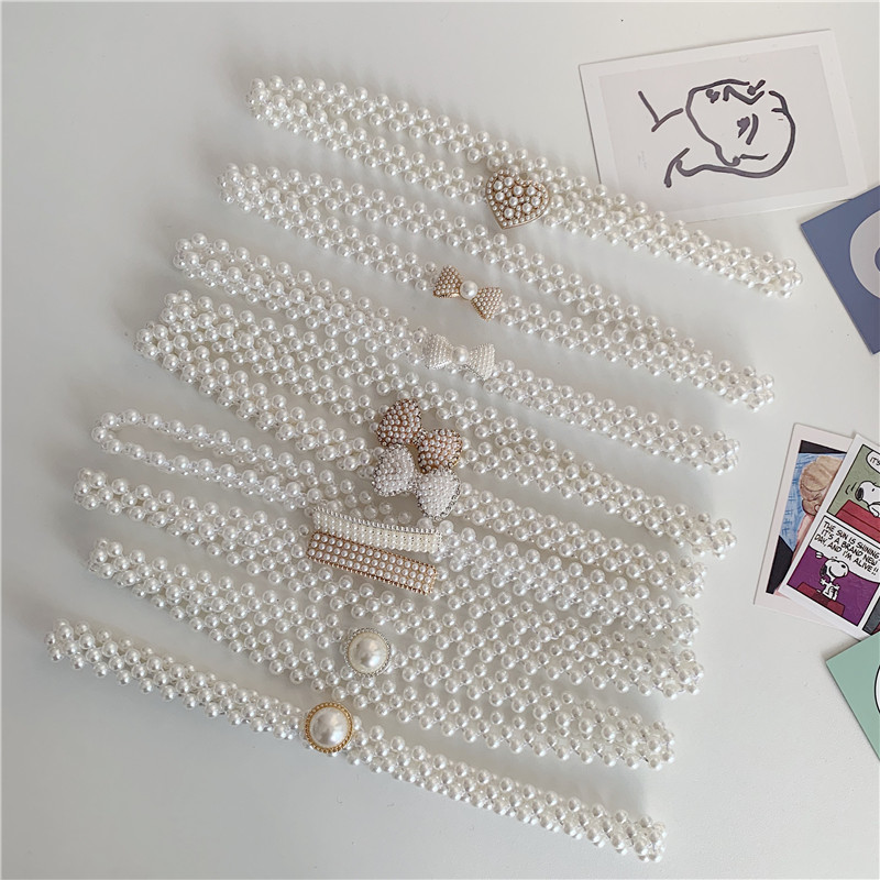 Korean Fashion Elastic Beaded Pearl Belt Ladies With Skirt Sweater Decorative Dress Waistband Female Retro Fine