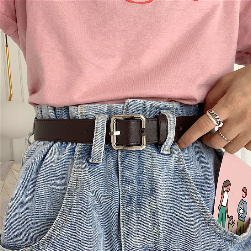 South Korea's Dongdaemun belt women's CHIC square buckle Korean version of the student's simple jeans belt all-match male net red same style