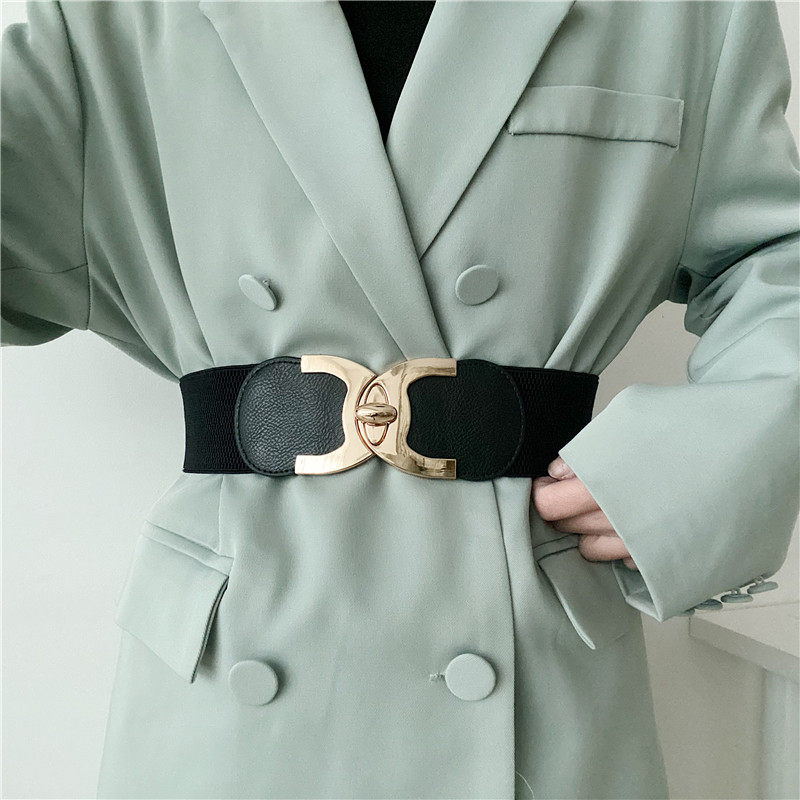European and American elastic belt women's fashion all-match decoration with dress suit woolen coat all-match elastic wide waist seal tide