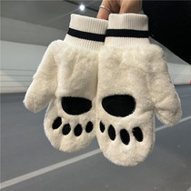 Bear paw mittens winter female cute ins plus velvet thickened to keep warm cycling riding windproof cold male winter