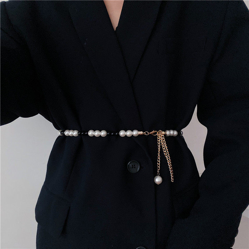 Pearl belt women's decoration with skirt sweater suit Hanfu waist chain coat girdle thin ins trendy belt retro