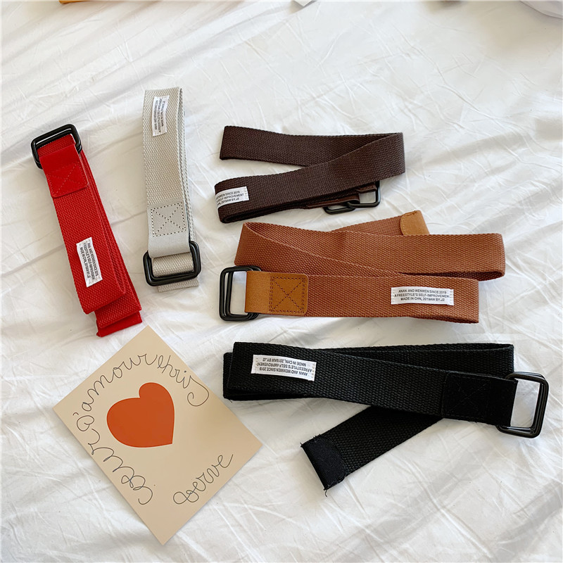 Korean simple all-match canvas belt unisex Korean version trendy double ring buckle jeans belt casual wide