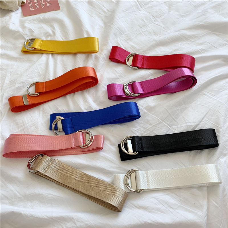 Korean ins super hot glossy canvas belt solid color unisex military training simple all-match jeans belt