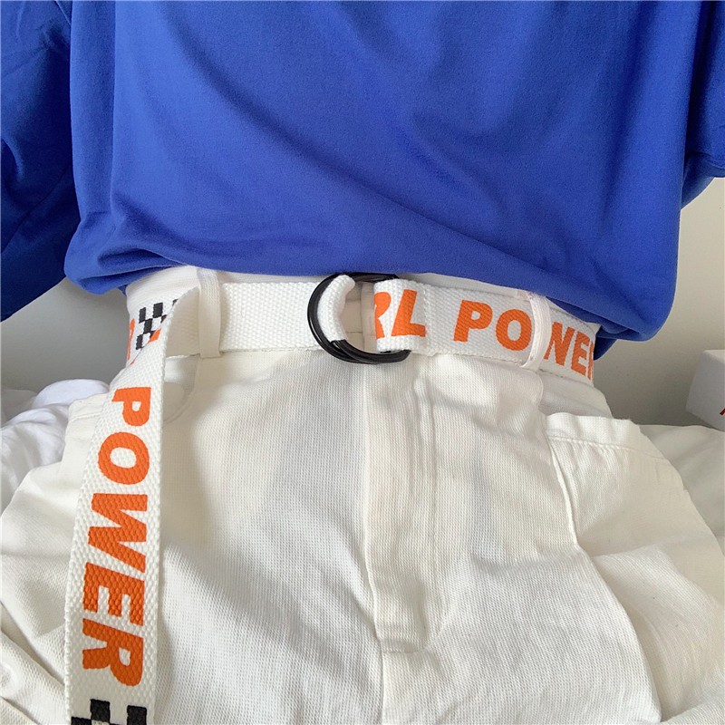 Wild couple Korean BF Harajuku sail cloth belt letter lengthened belt Black casual men's and women's jeans belt