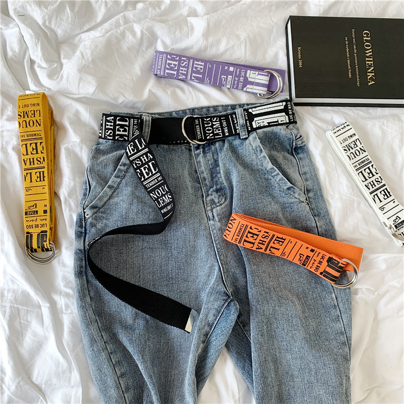 South Korea's Harajuku style canvas belt female simple all-match student trend double-ring buckle jeans cloth belt belt decoration