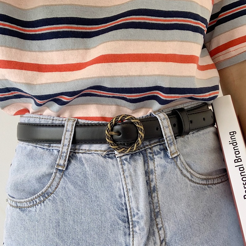 Retro old-fashioned belt female INS style Korean popular twist round buckle denim belt student all-match fine fashion