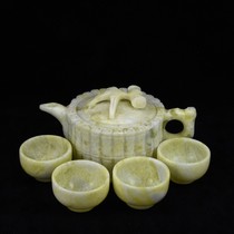 Lantian jade teapot set ornaments Xiu jade tea set ornaments office wine cabinet gift box f897