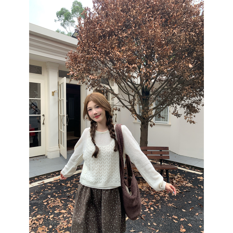 Aaaaaamian Early Autumn Must-Have Sweet Girly Super Soft and Fluffy Round Neck Pullover Crochet Two-Piece Sweater Set for Women Aaaaaamian Early Autumn Must-Have Sweet Girly Super Soft and Fluffy Round Neck Pullover Crochet Two-Piece Sweater Set for Women