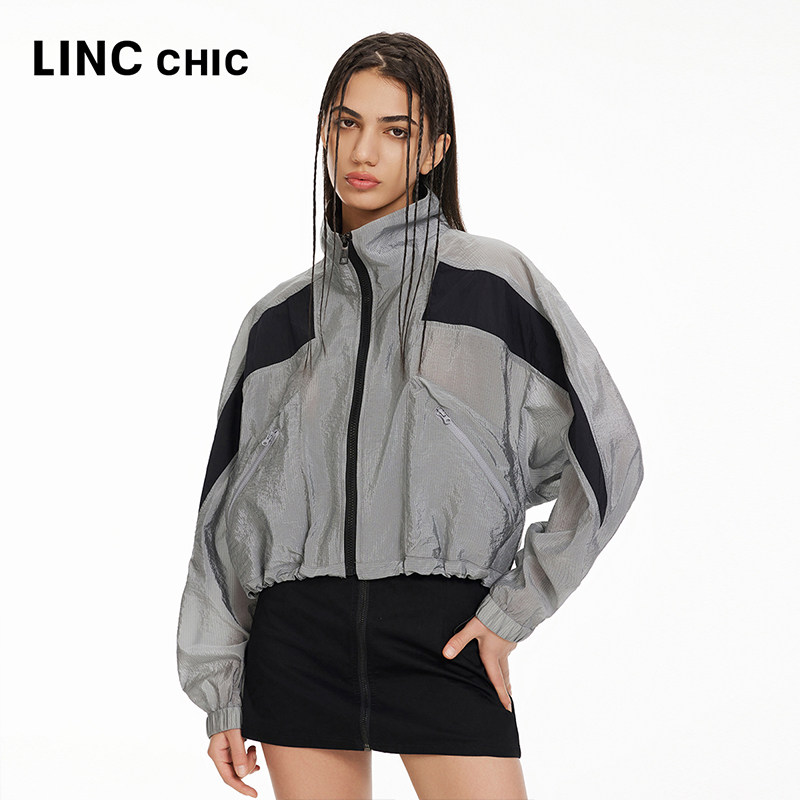 LINC金羽杰专柜正品轻薄动感拼色夹克防晒外套女S242JK271