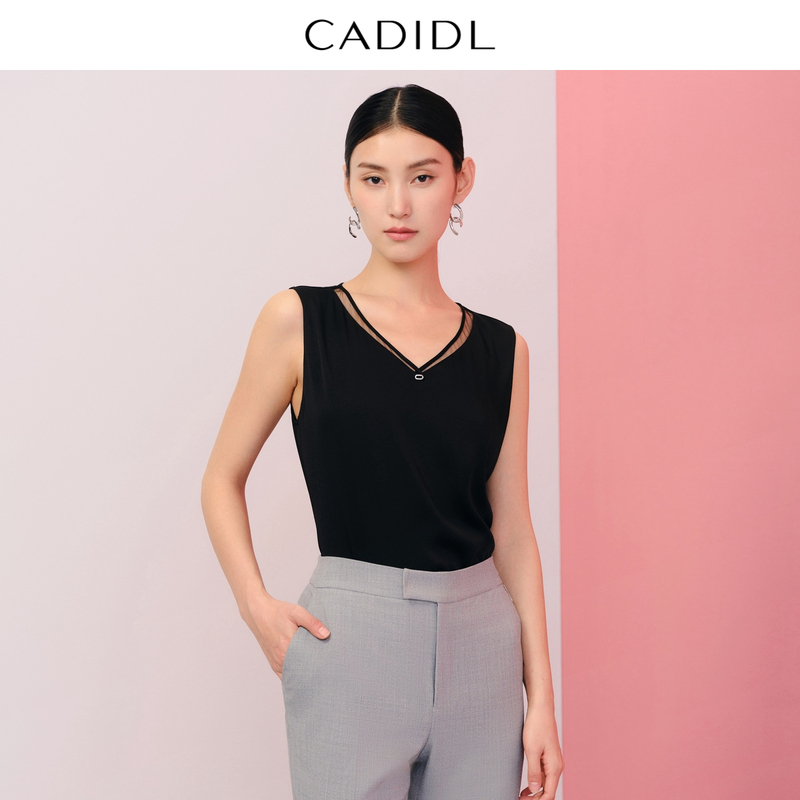 Cadidl Kadidail Mall Same Style Summer New Fashion Simple V-Neck Sleeveless Tank Top for Women