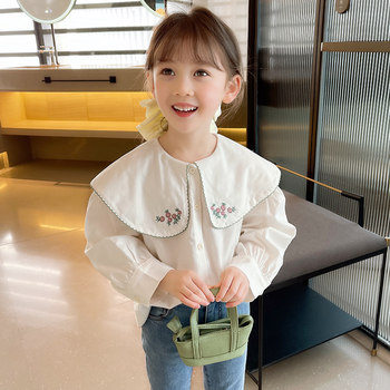 Girls white shirt autumn 2022 new spring and autumn children's shirt little girl doll collar long-sleeved cotton top