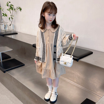 Girls sweater coat spring and autumn 2022 new Korean version tops children's clothing girls Western style children's autumn knitted cardigan