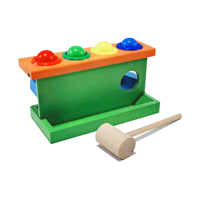 Four-ball hammer box 1-3 year old baby early education Montessori teaching aids Knocking and rolling ball Double-decker knocking table playing table