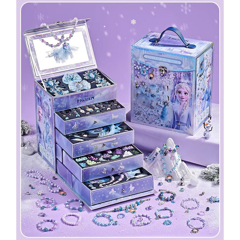 Disney Girl Elsa Princess Toy Frozen Jewelry Birthday Gift Children's Gift Box Hair Accessories Beaded Hair Clip