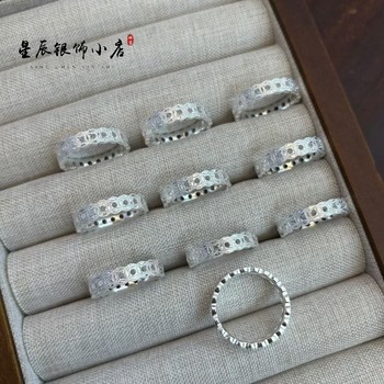 Pure silver 999 sterling silver ring women's fashion versatile crushed ice coin ring ring