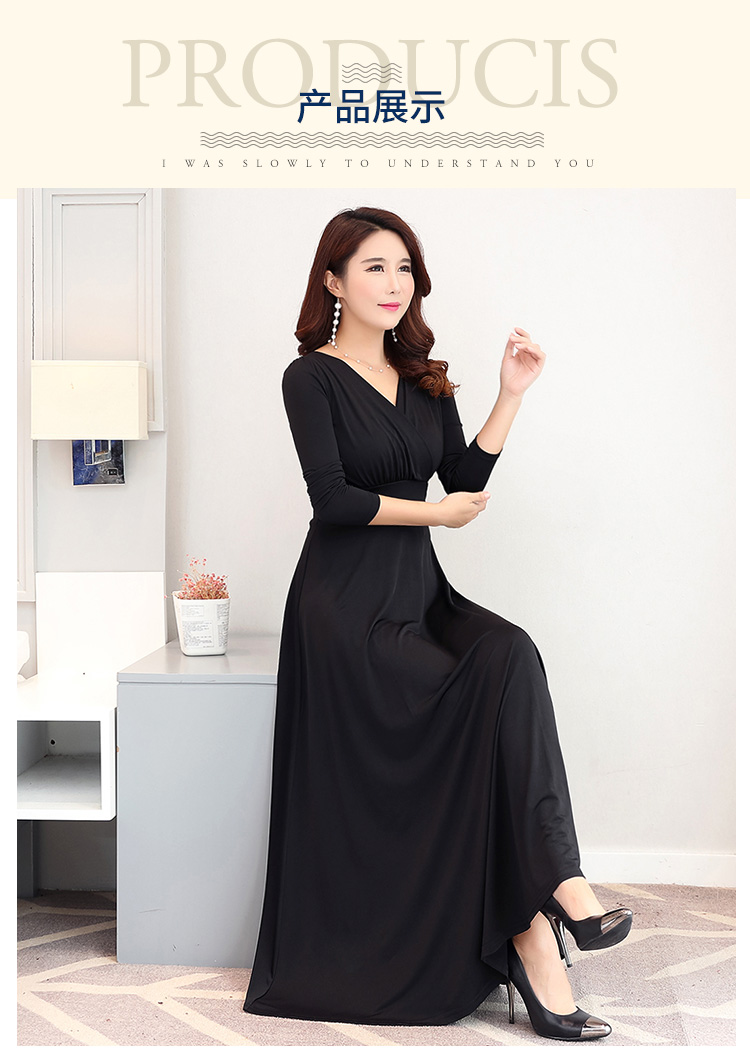 Váy nữ 2018 giảm béo thời trang váy mới đầm nữ tay ngắn cạp cao đầm xòe cổ chữ V váy yếm dài