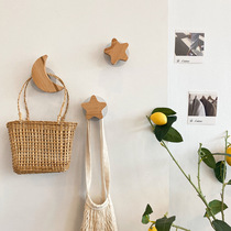 Wheat * ins Wind solid wood adhesive hook star Moon wall adhesive hook wall coat hook wooden non-hole hanger