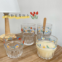 Korean wind ins Flower Cup hipster Daisy glass cup coffee cup cow juice Cola Cup high temperature resistant