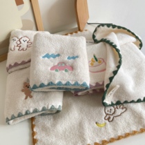 Cute cartoon towel cotton household soft absorbent washcloth ins embroidery bear dont lose hair face towel wipe hands