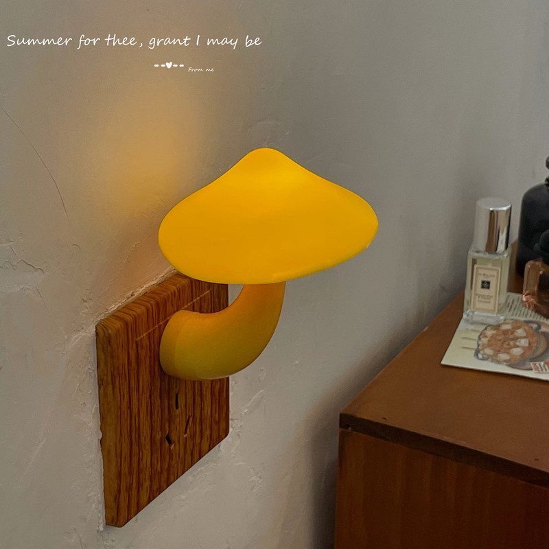 Wheat Seed* ins Wind Little Mushroom Plug-In Led Bedside Night Light with Light Control Sensor for Bedroom Sleep and Nighttime Use